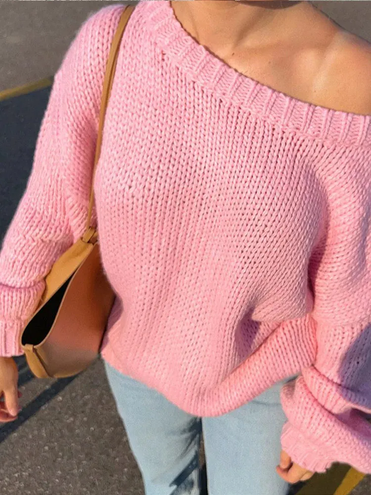 2024 Women O New Long Sleeves Loose Knit Pullover Casual Female Chic Sweater