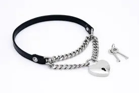 3/8" Front-Locking Black Vegan Leather Martingale Collar in Silver