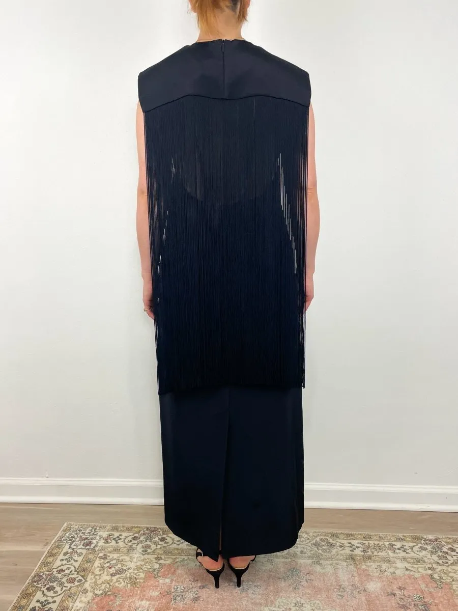 4 Ply Silk Fringed Dress in Black