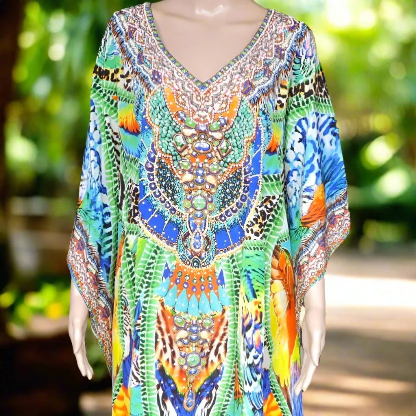 Amira Green Short Embellished Kaftan