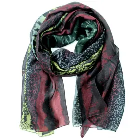 Animal Print Silk Scarf - Olive