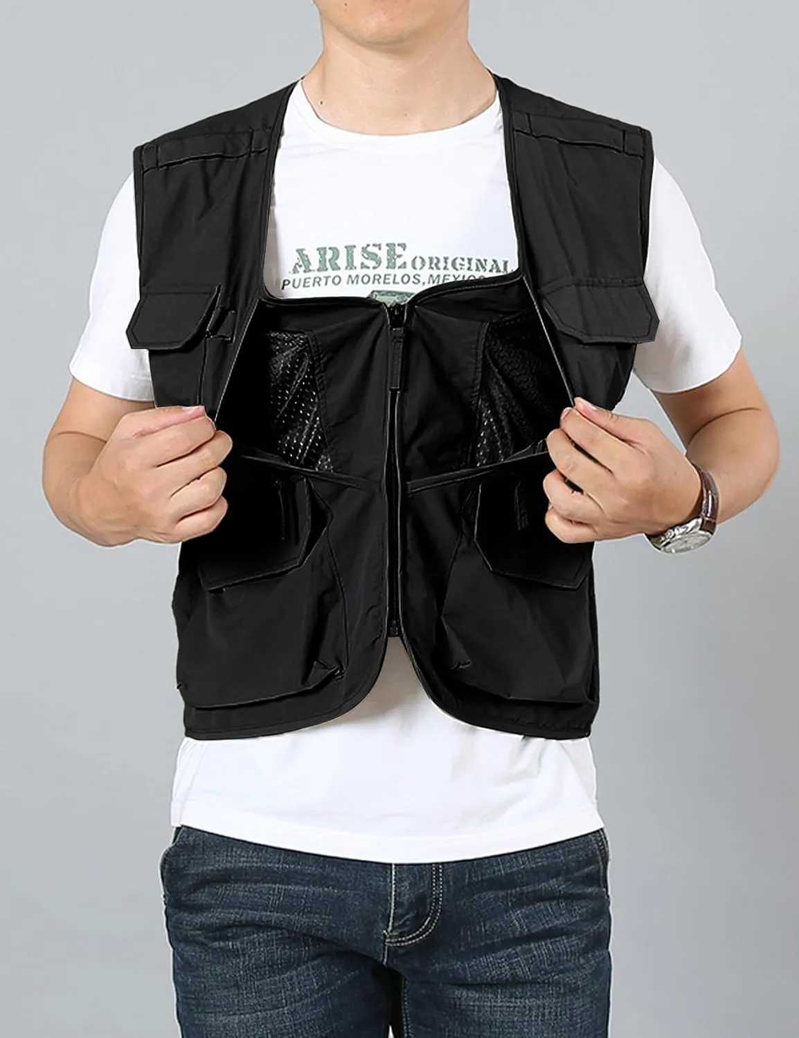 Arssm Men's Fishing Vest Outdoor Cargo Safari Hiking Travel Casual Lightweight Utility Vest With Pockets