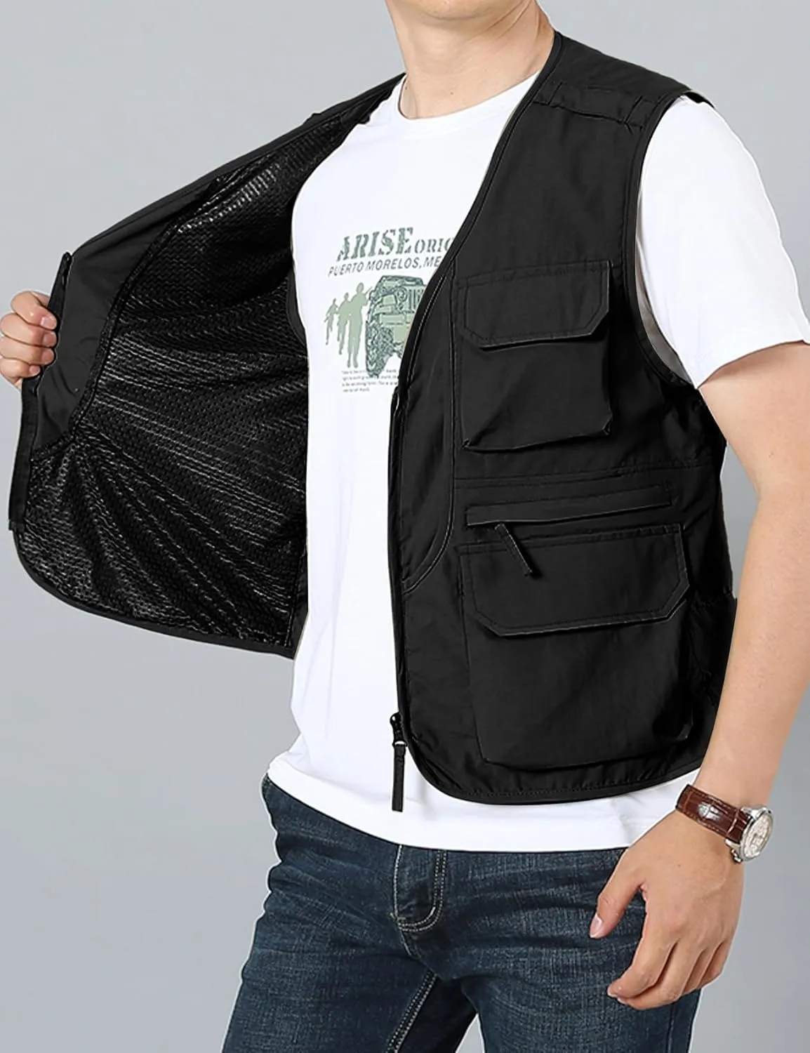Arssm Men's Fishing Vest Outdoor Cargo Safari Hiking Travel Casual Lightweight Utility Vest With Pockets