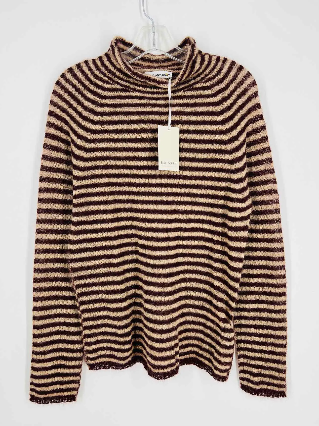 Attic and Barn Size L Brown/Beige Stripe Wool Blend NEW Designer Sweater