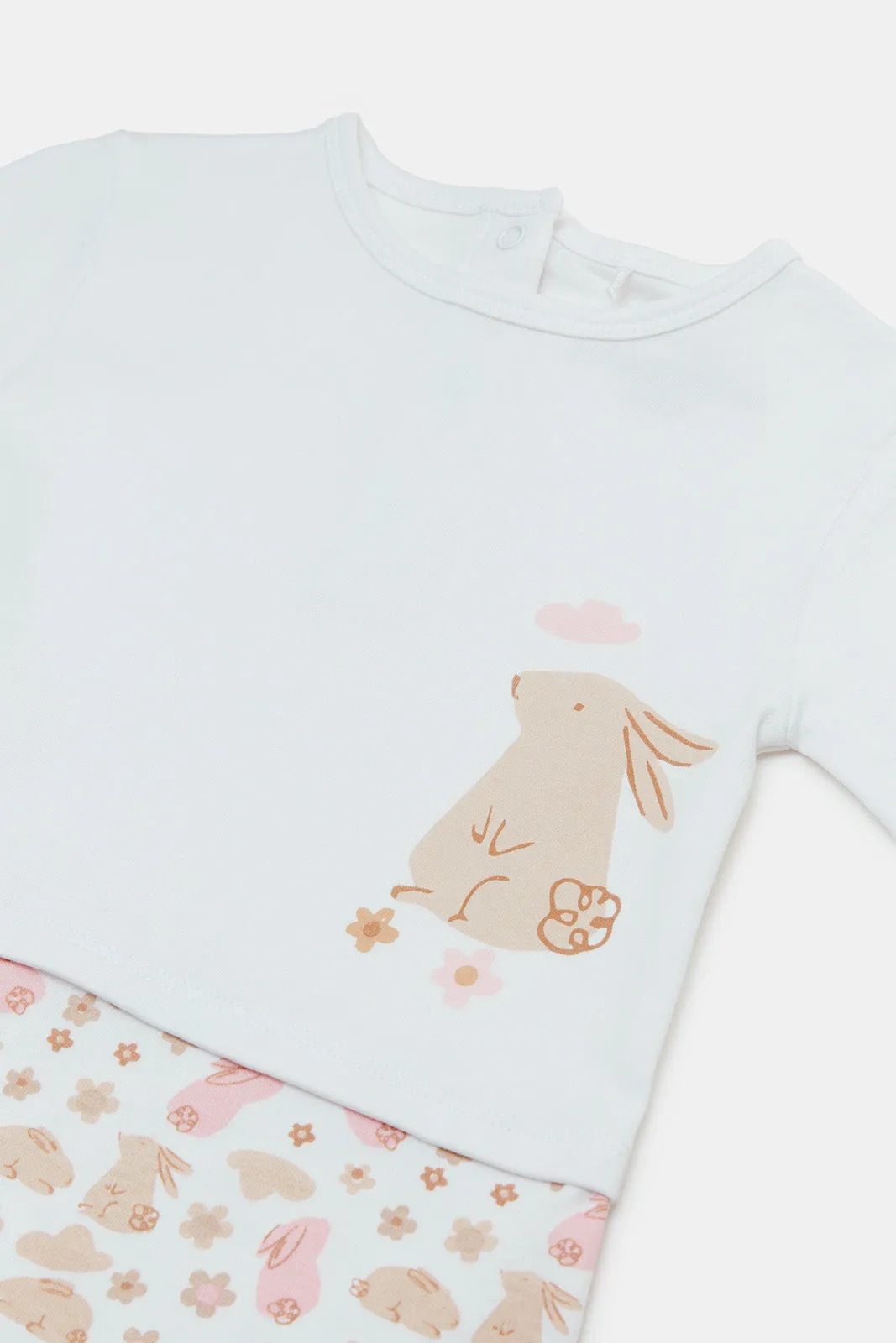Babies White Sleepsuit With Hat Set (2 Piece)
