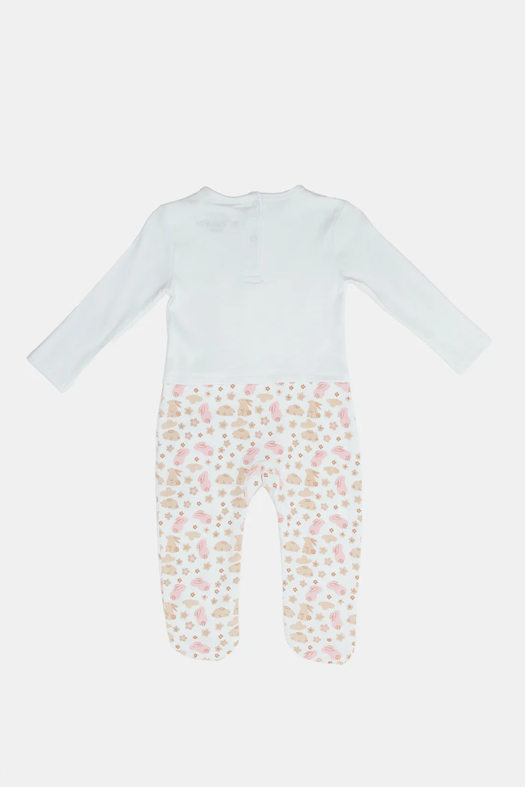 Babies White Sleepsuit With Hat Set (2 Piece)
