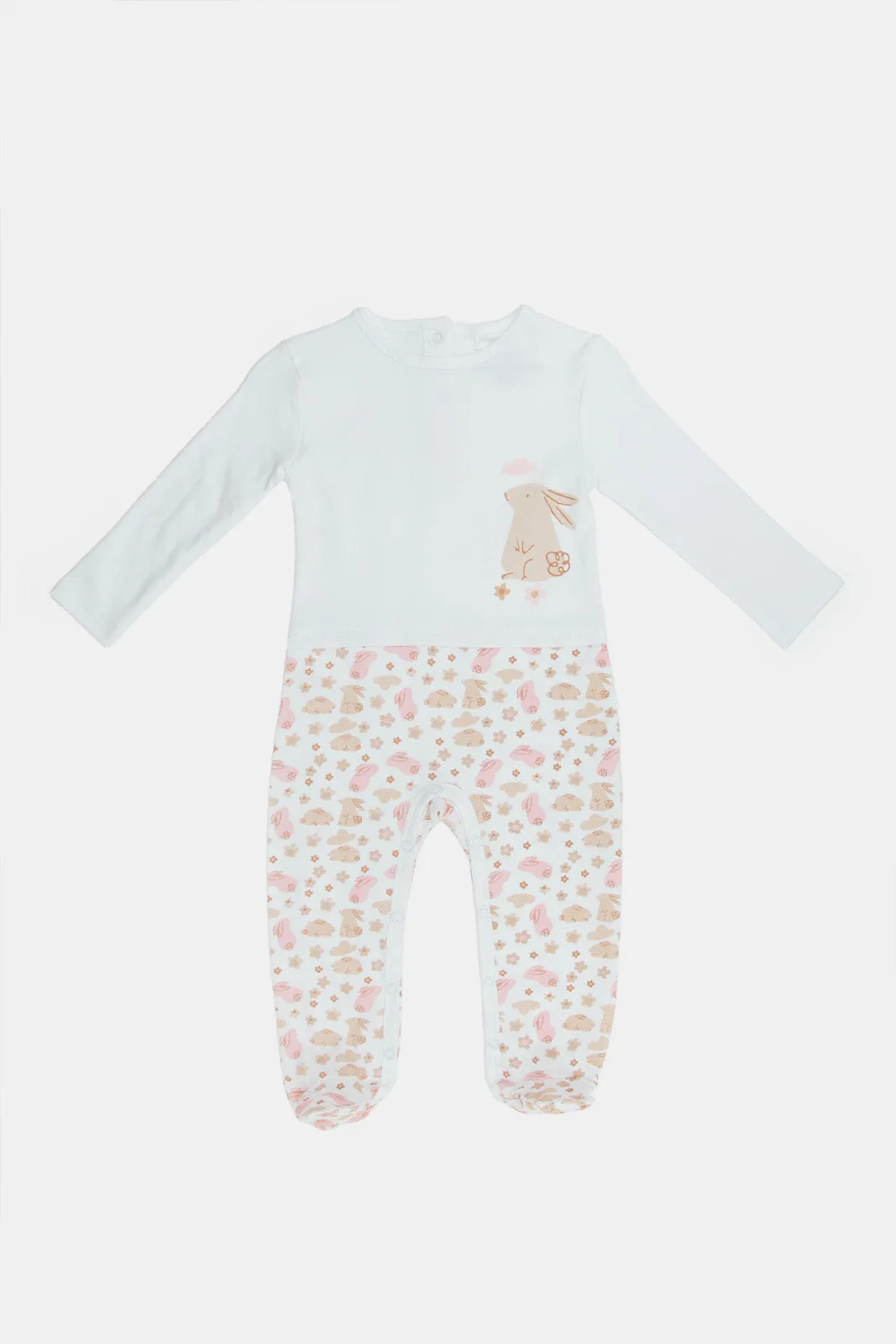Babies White Sleepsuit With Hat Set (2 Piece)