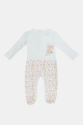 Babies White Sleepsuit With Hat Set (2 Piece)