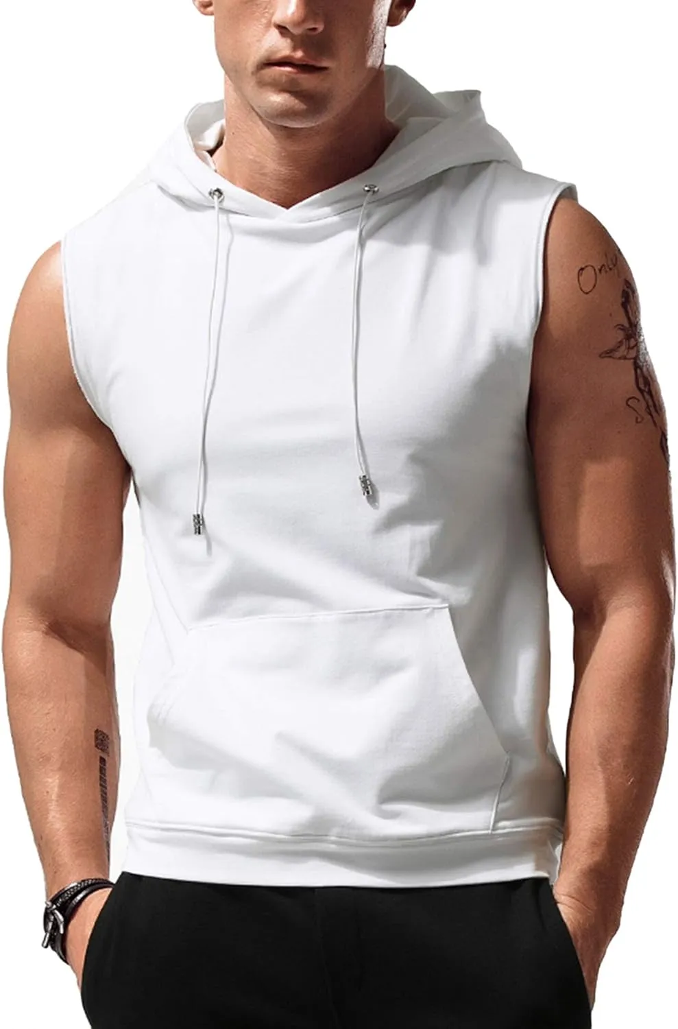 Babioboa Men's Workout Hooded Tank Tops Sleeveless Gym Hoodies Bodybuilding Muscle Cut Off T-Shirts