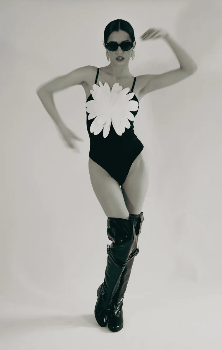 Black And White Flower One-Piece