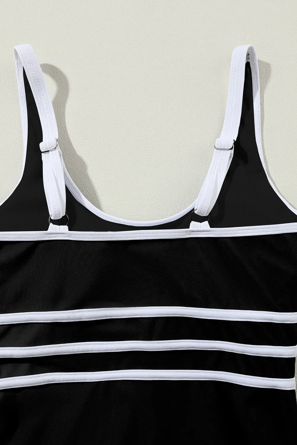 Black Contrast Trim U Neck One Piece Swimwear