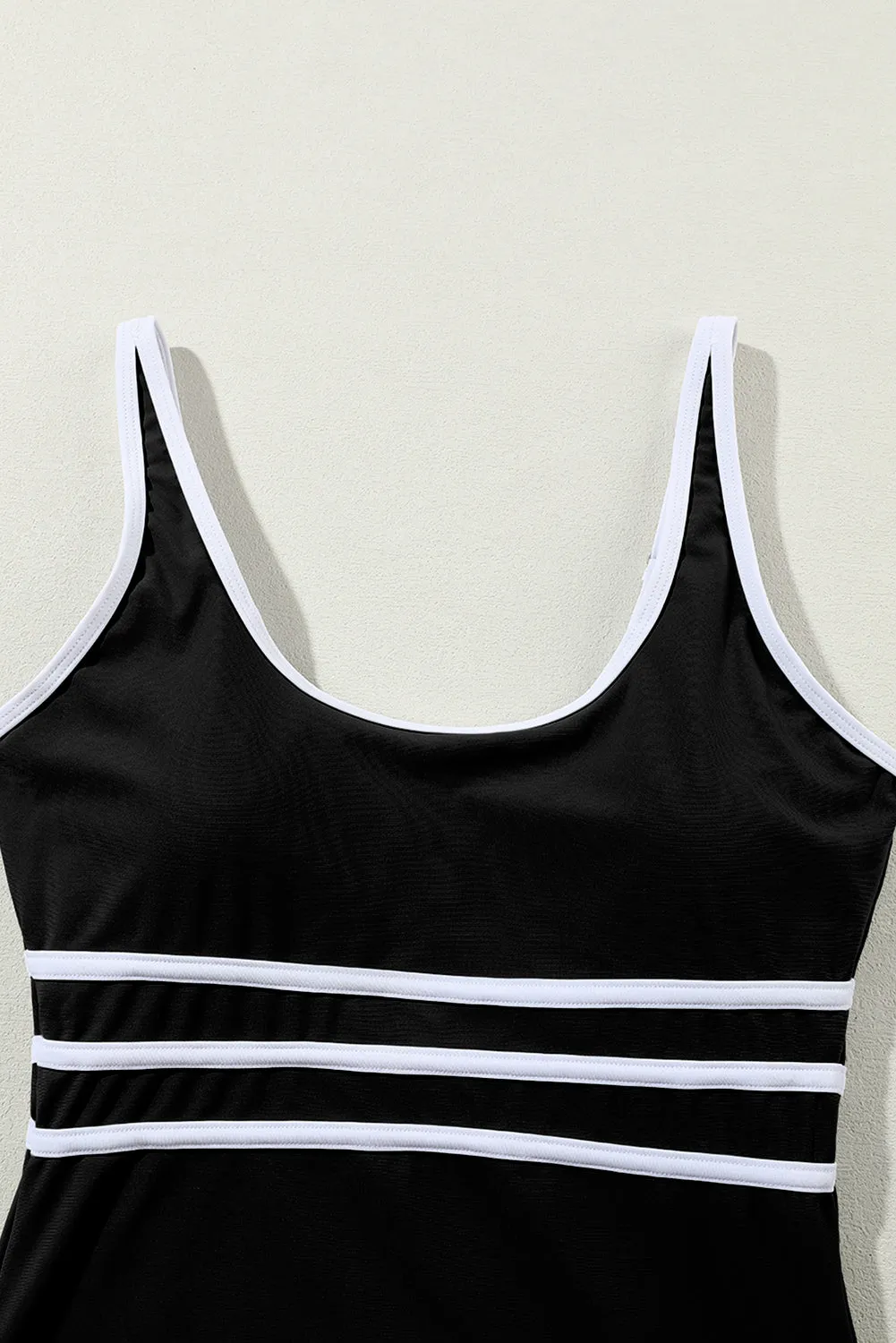 Black Contrast Trim U Neck One Piece Swimwear
