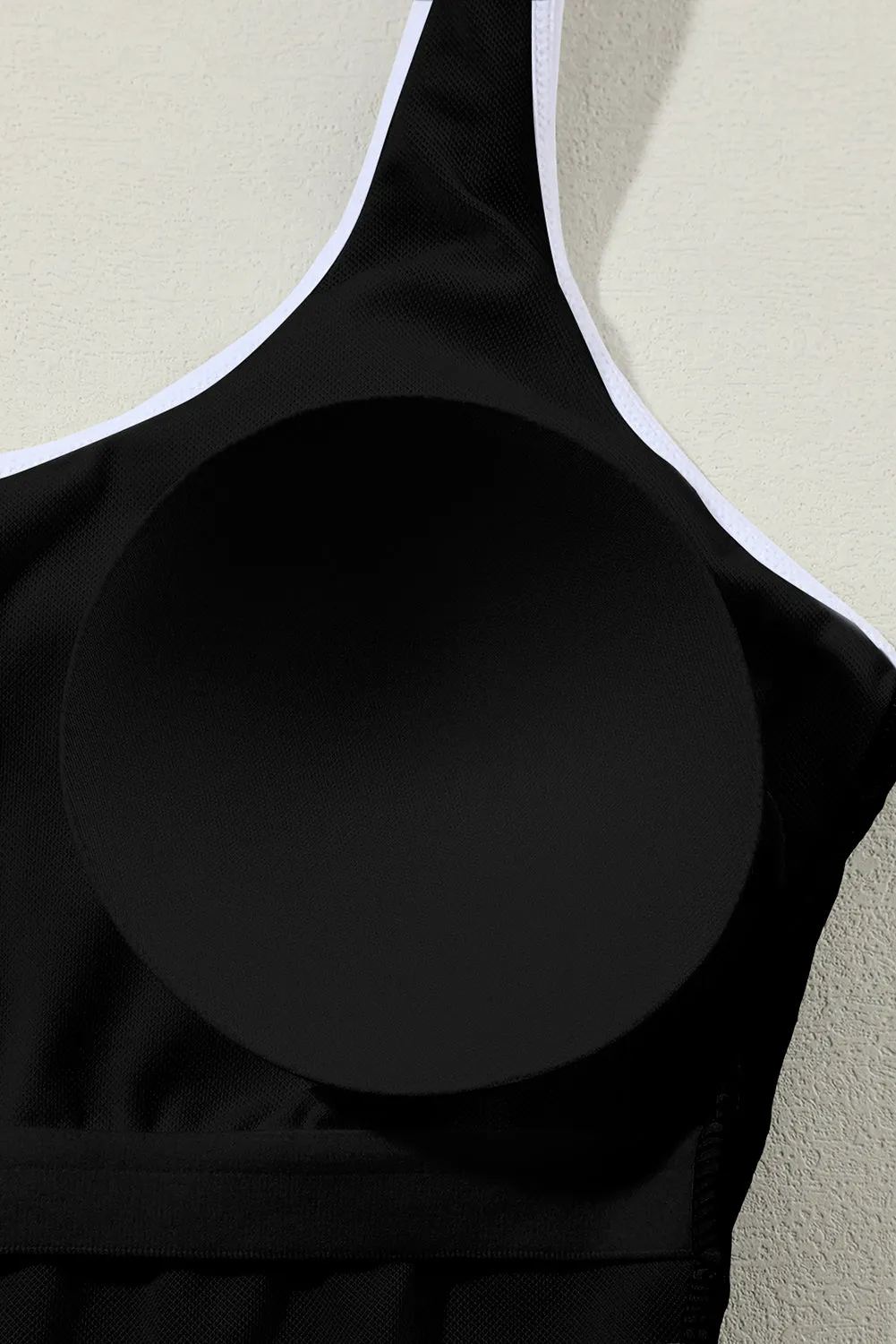 Black Contrast Trim U Neck One Piece Swimwear