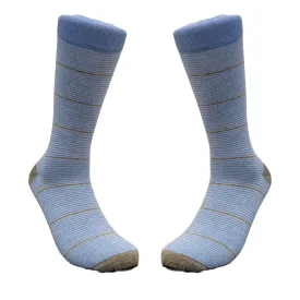 Blue and Beige Striped Pattern Dress Socks (Adult Large - Men's Shoe Sizes 8-12)