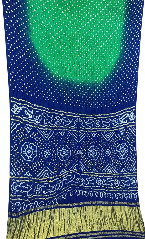 Blue And Green Bandhani Pure Gajji Silk Saree