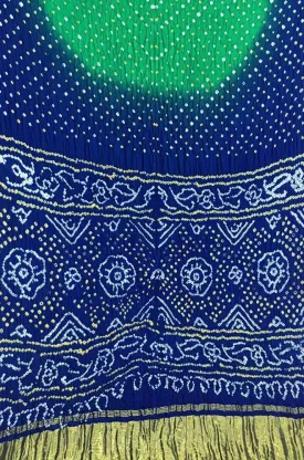 Blue And Green Bandhani Pure Gajji Silk Saree