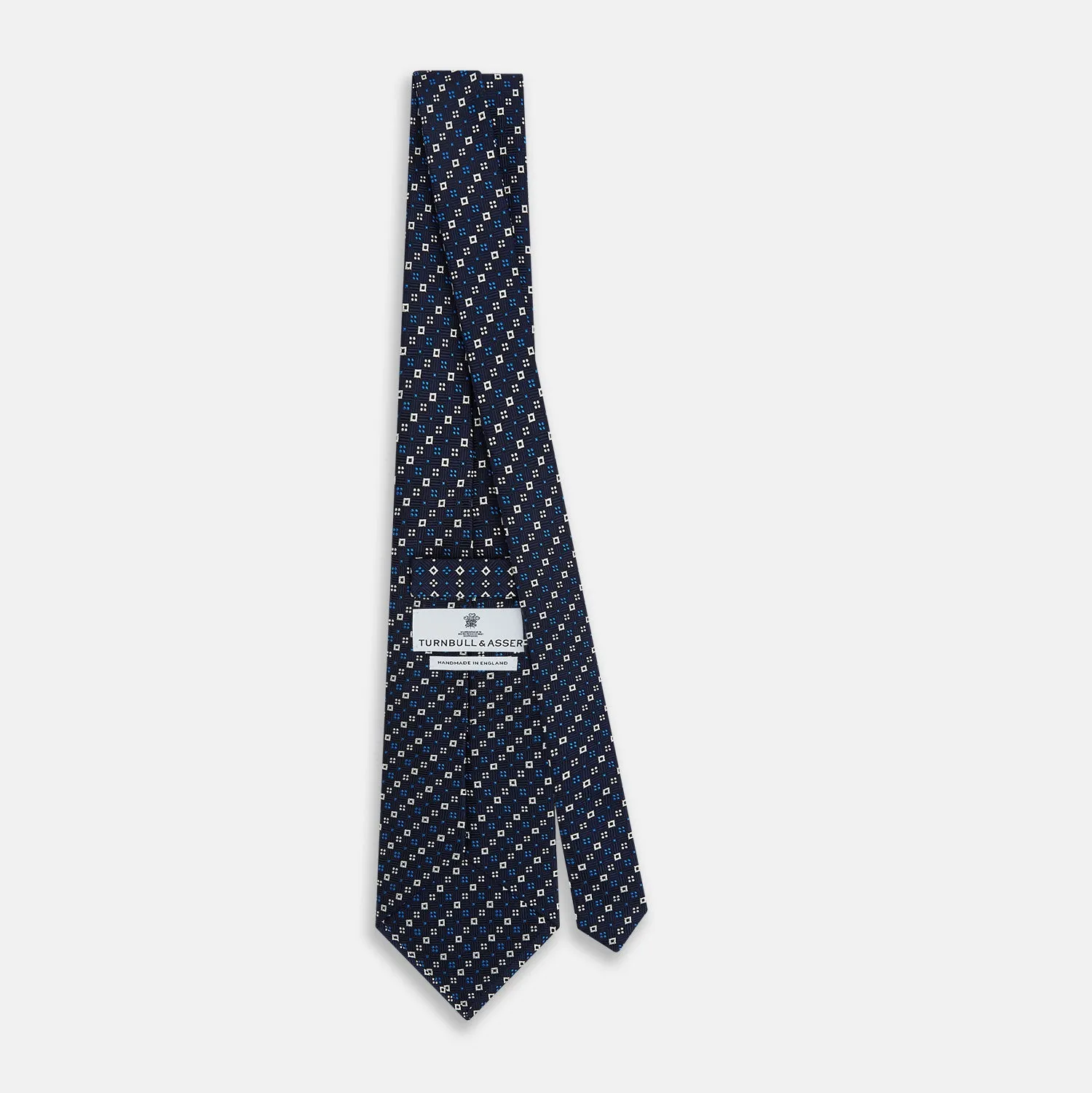 Blue and White Geometric Silk Tie