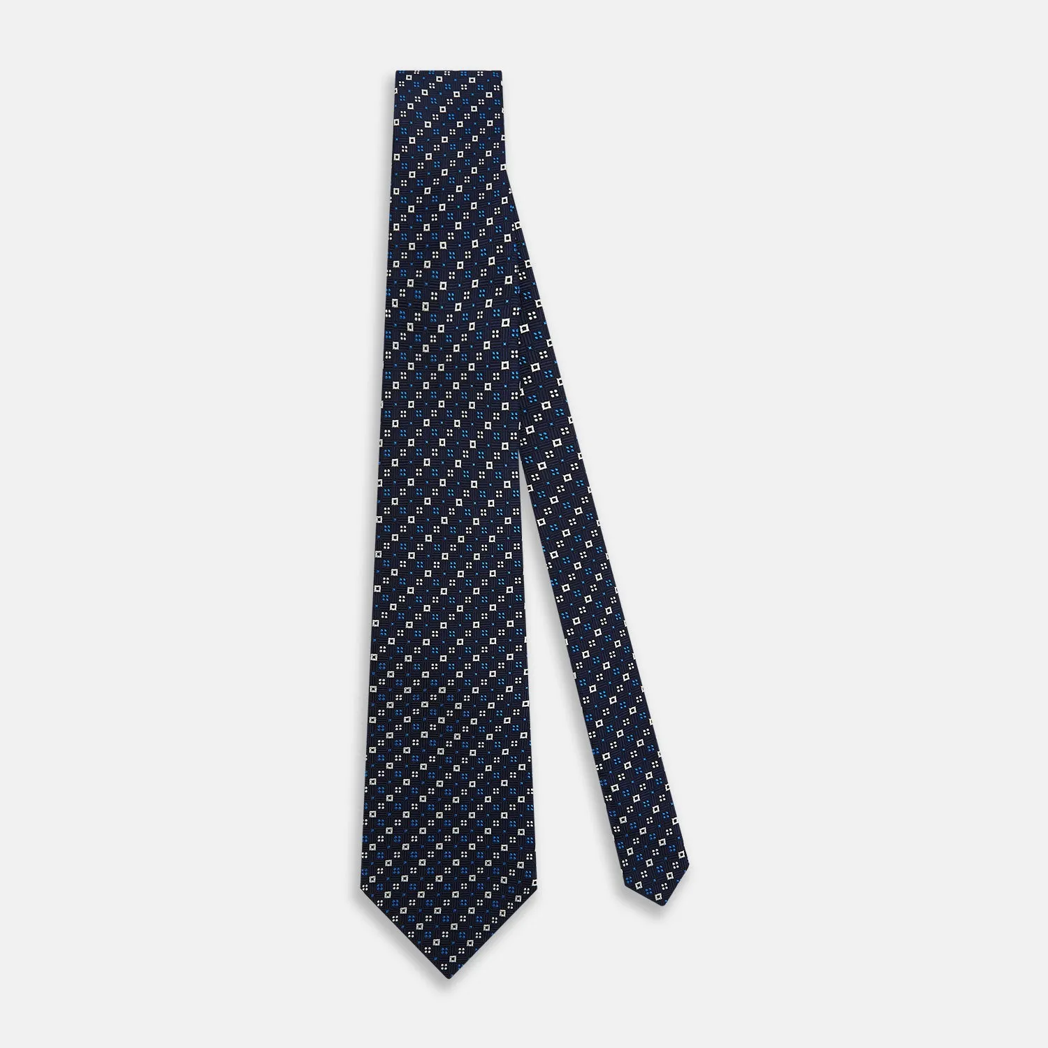 Blue and White Geometric Silk Tie