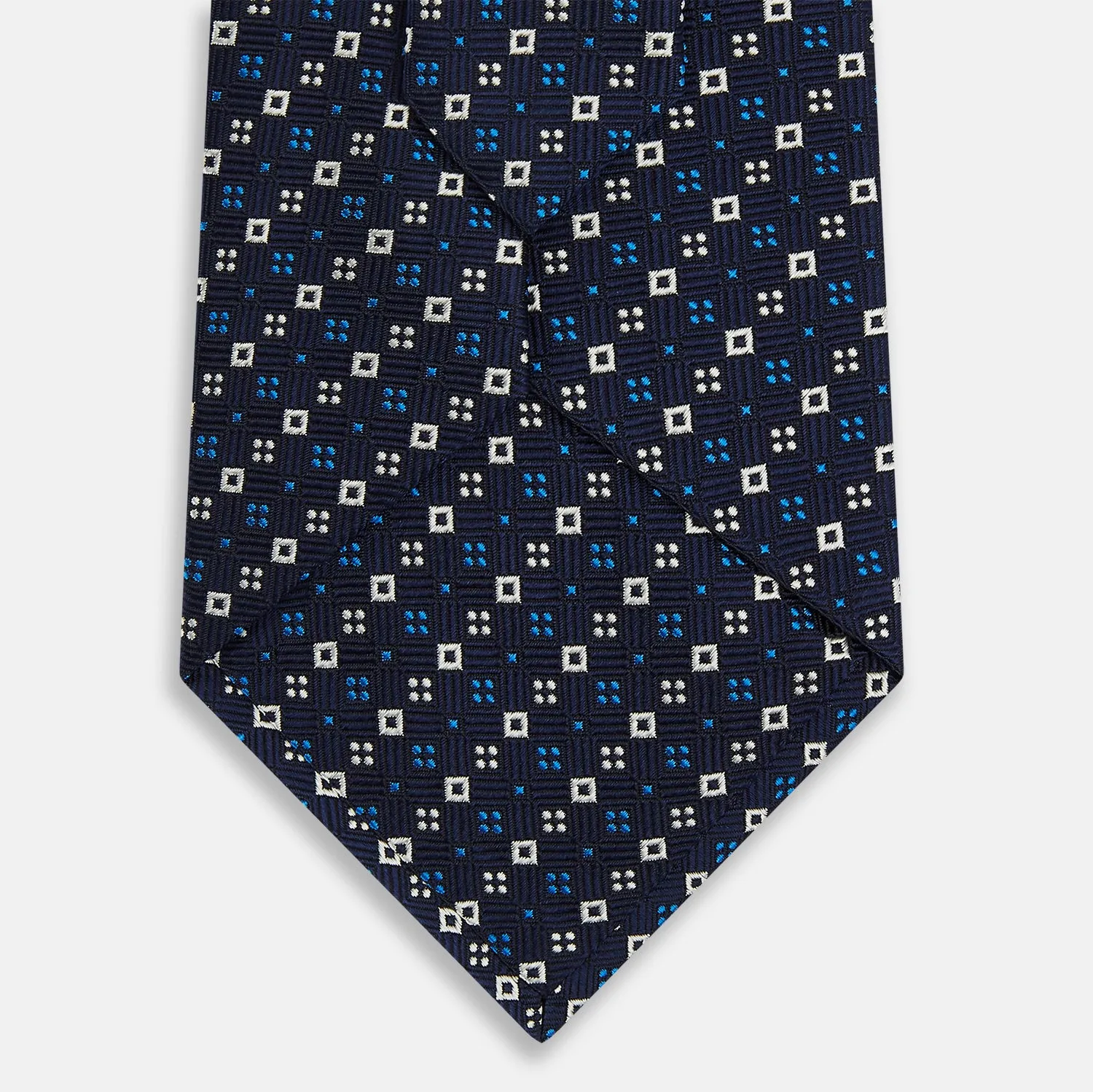 Blue and White Geometric Silk Tie