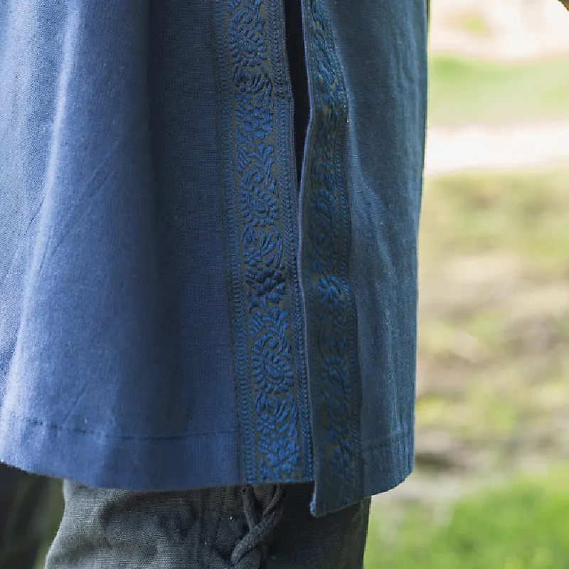 Blue Long Sleeve Tunic w/ Trim - Cotton