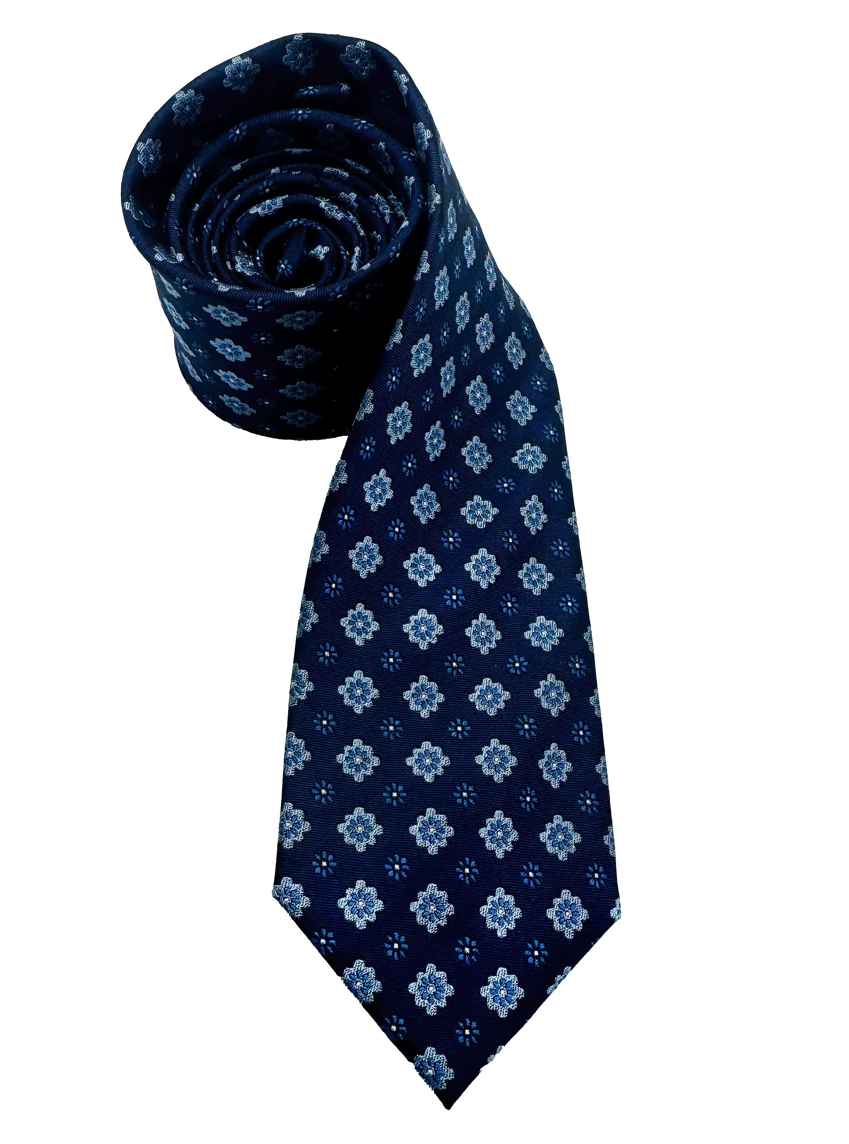 Blue Octagram Floral Print Silk Tie