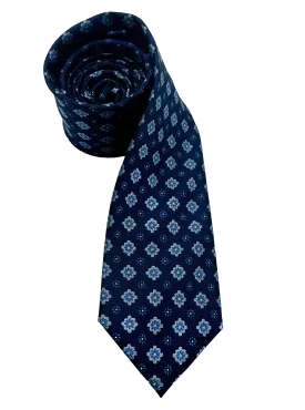 Blue Octagram Floral Print Silk Tie