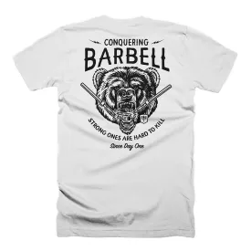 Breaking Barbell Bear - on White Tee