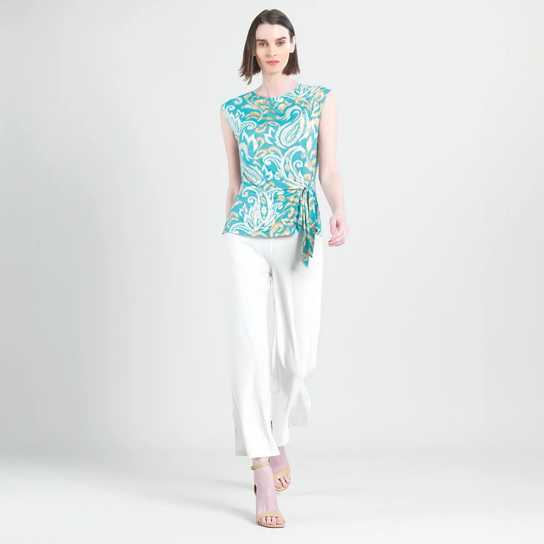 Butter Knit - Cap Sleeve Side Tie Top - Paisley Lotus-Turquoise