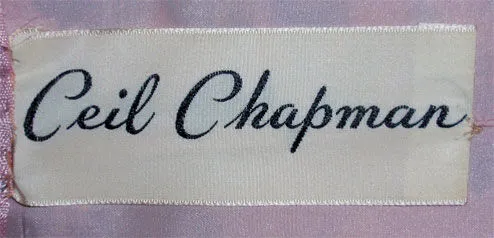 CEIL CHAPMAN 1940s Long Pink Silk Floral Print Drape Waist Gown