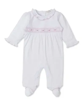 CLB Summer 24’ Footie w/ Hand Smocked, White/Pink