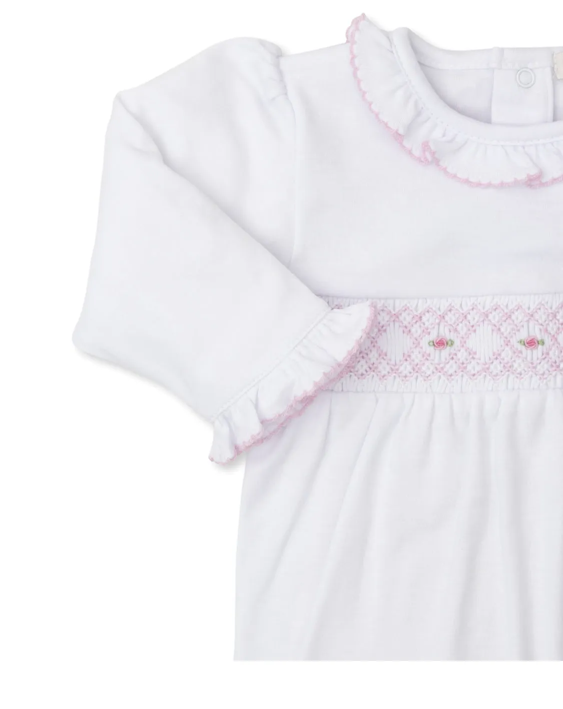 CLB Summer 24’ Footie w/ Hand Smocked, White/Pink