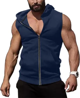 COOFANDY Men's Workout Hooded Tank Tops Zip Up Sleeveless Hoodie Bodybuilding Fitness Gym Muscle Cut Off T Shirt