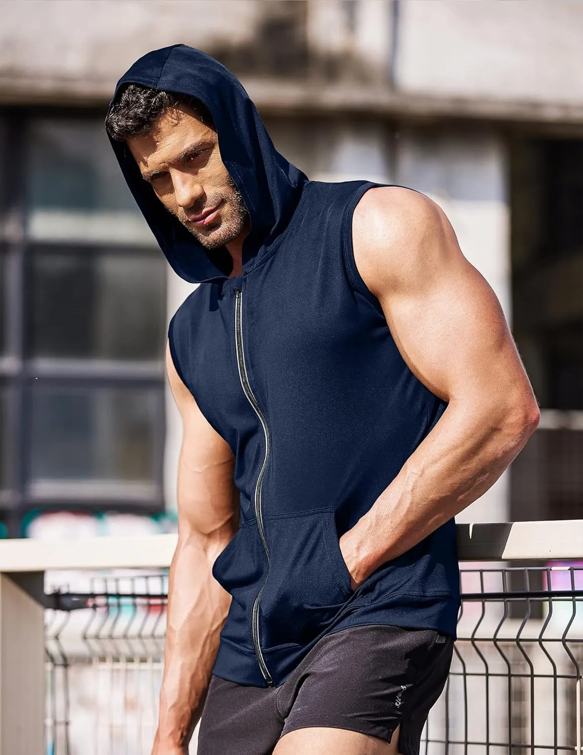 COOFANDY Men's Workout Hooded Tank Tops Zip Up Sleeveless Hoodie Bodybuilding Fitness Gym Muscle Cut Off T Shirt