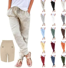 Cotton Joggers for Women Elastic Waist Lightweight Tapered Leg Sweatpants with Pockets Summer Casual Vacation Clothes