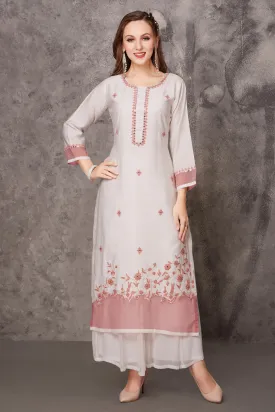 Cream Thread, Mirror and Zari work Designer Kurti