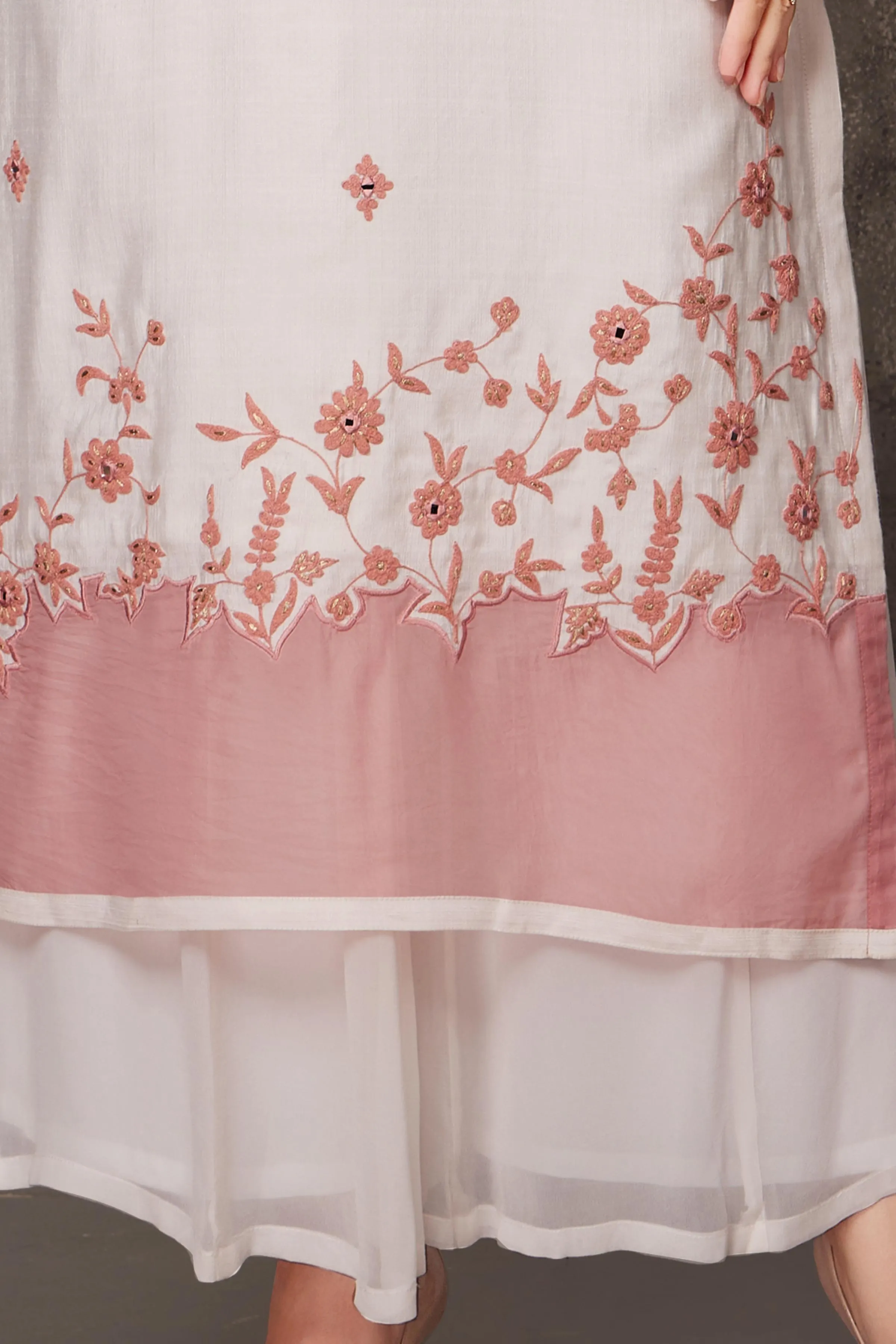 Cream Thread, Mirror and Zari work Designer Kurti