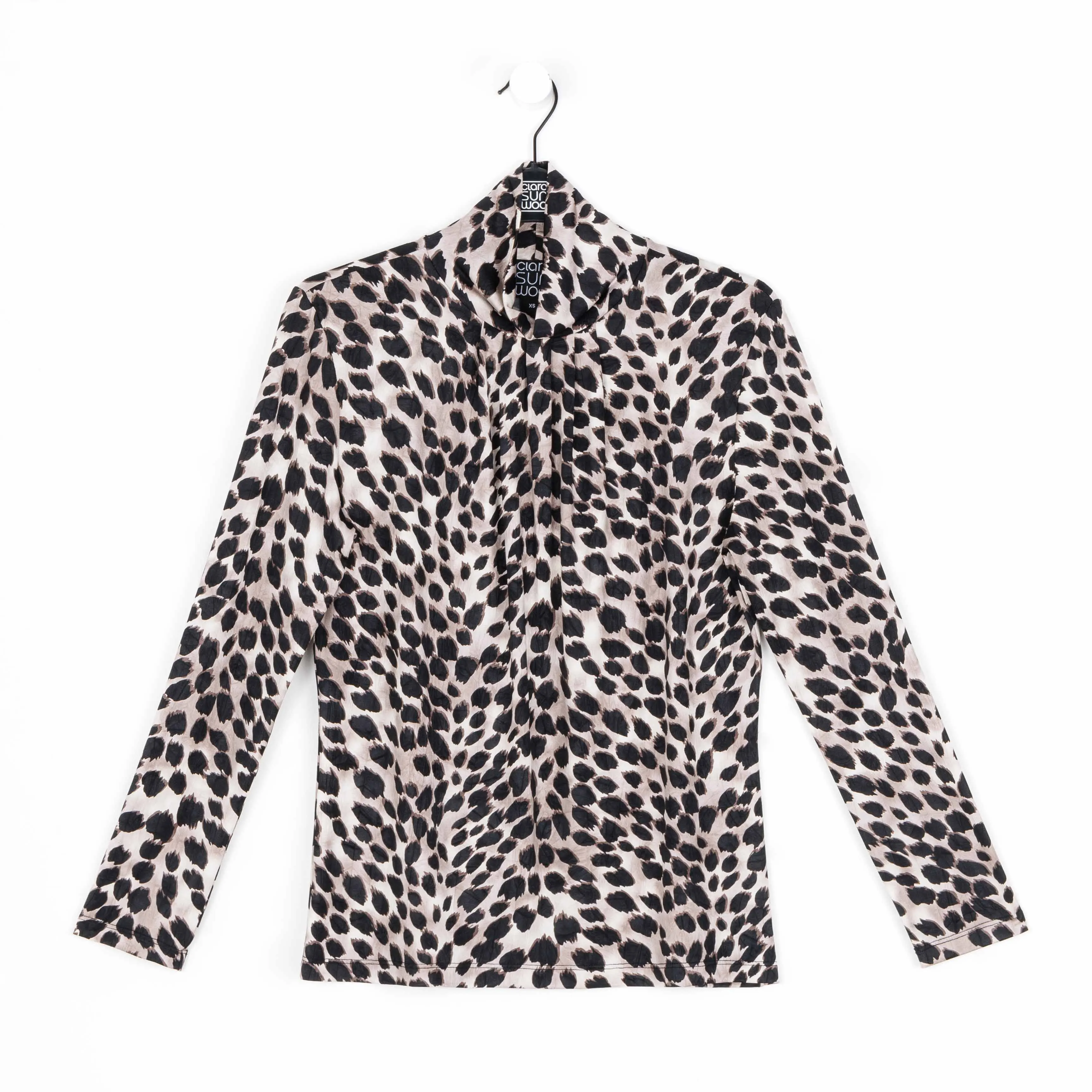 Crushed Silk Knit - Mock Neck Pleated Detail Top - Cheetah Spot - Final Sale!