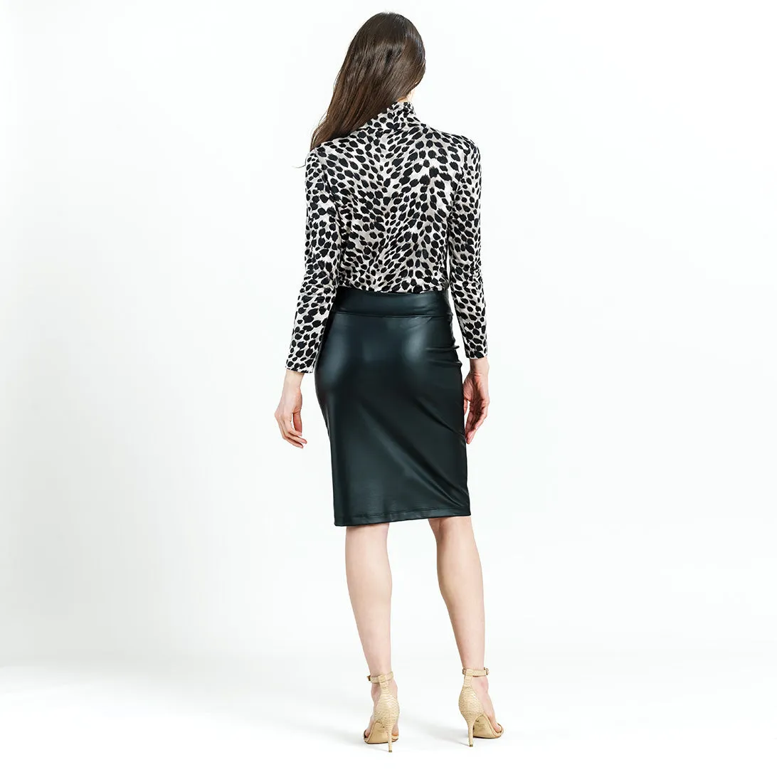 Crushed Silk Knit - Mock Neck Pleated Detail Top - Cheetah Spot - Final Sale!