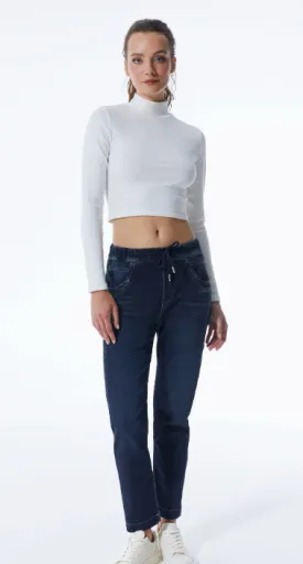 Cup of Joe Ella Mid-Waist Jogger Denim | Dark Denim