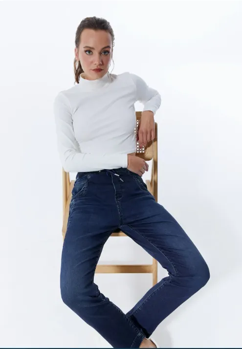 Cup of Joe Ella Mid-Waist Jogger Denim | Dark Denim