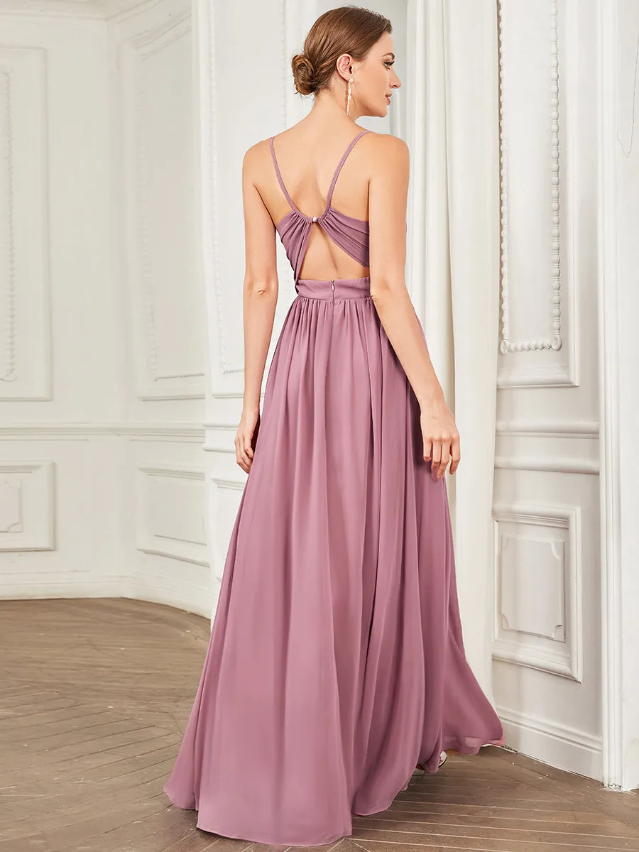 Deep V Neck A Line Hollow Out Design Wholesale Bridesmaid Dresses