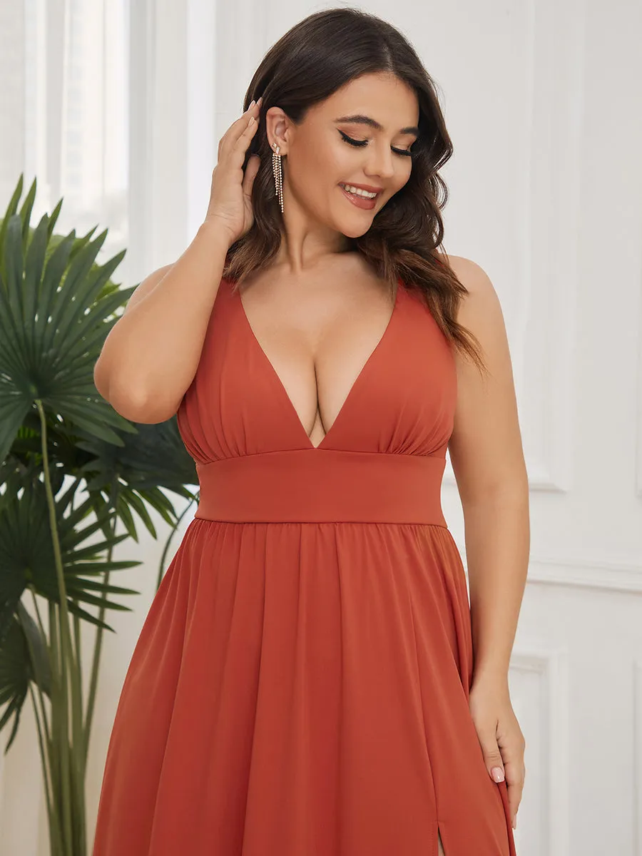 Deep V Neck and A Line Sleeveless Wholesale Bridesmaid Dresses