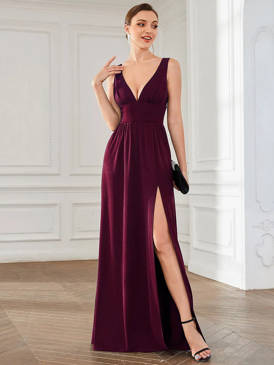Deep V Neck and A Line Sleeveless Wholesale Bridesmaid Dresses