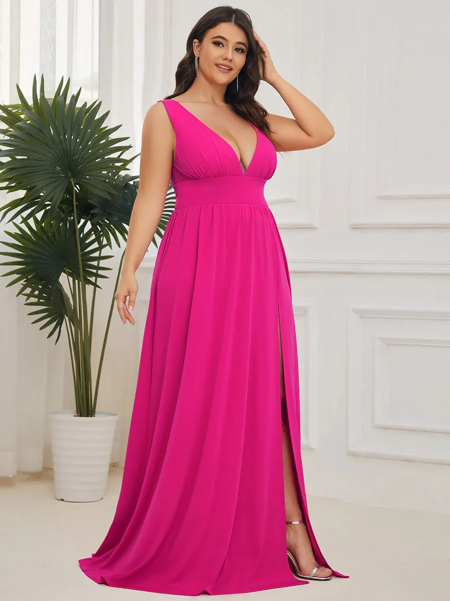 Deep V Neck and A Line Sleeveless Wholesale Bridesmaid Dresses