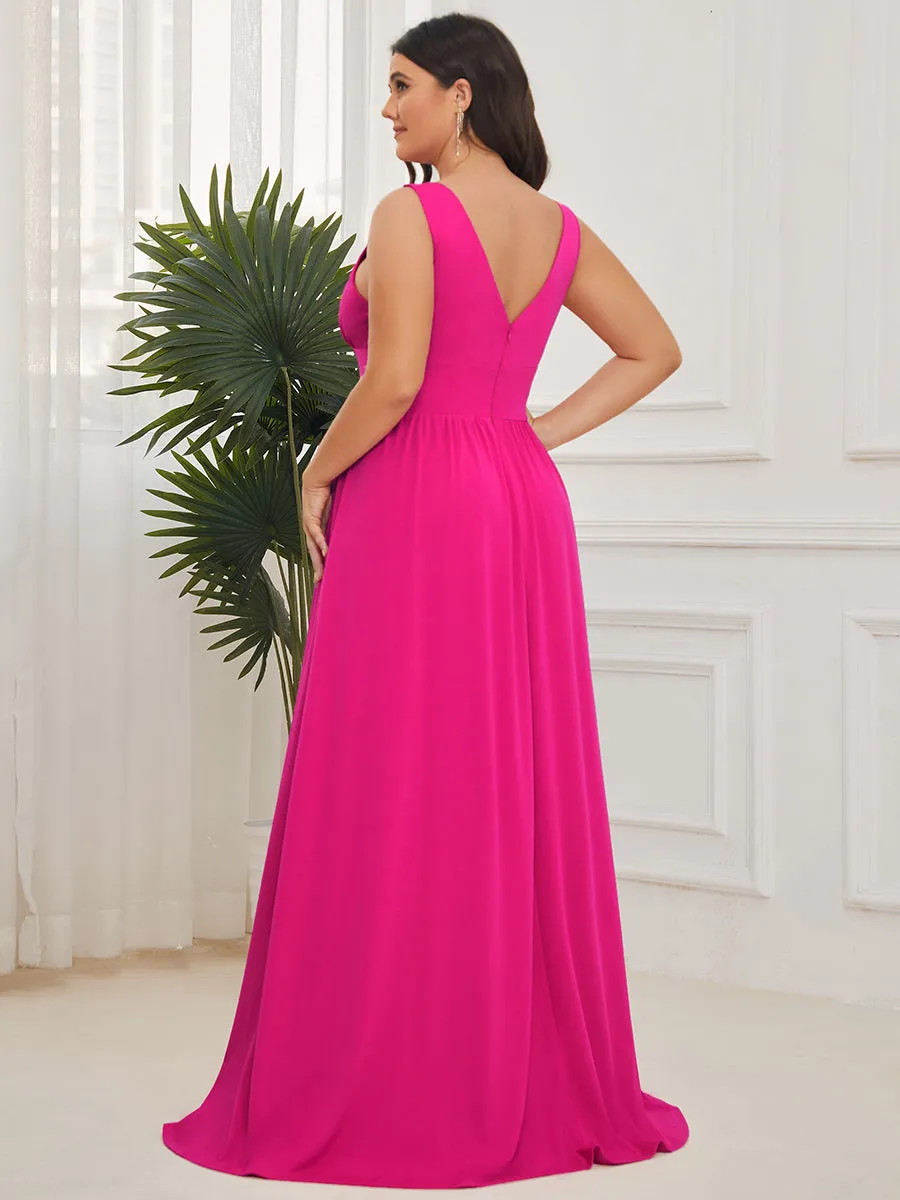 Deep V Neck and A Line Sleeveless Wholesale Bridesmaid Dresses