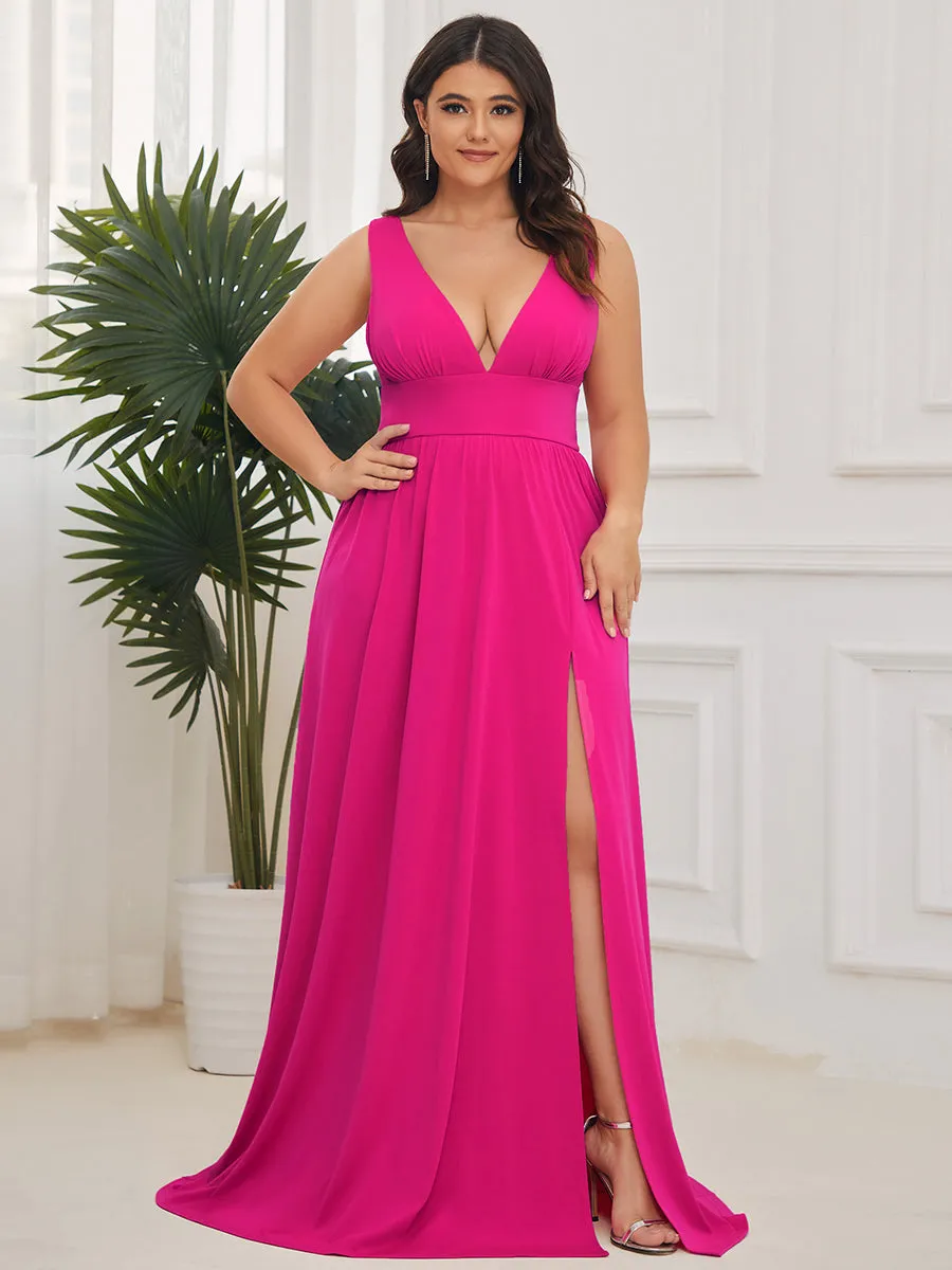 Deep V Neck and A Line Sleeveless Wholesale Bridesmaid Dresses