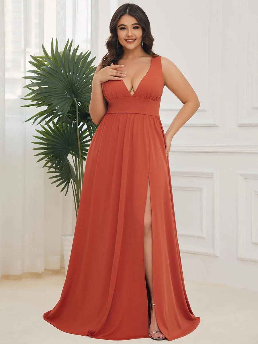 Deep V Neck and A Line Sleeveless Wholesale Bridesmaid Dresses