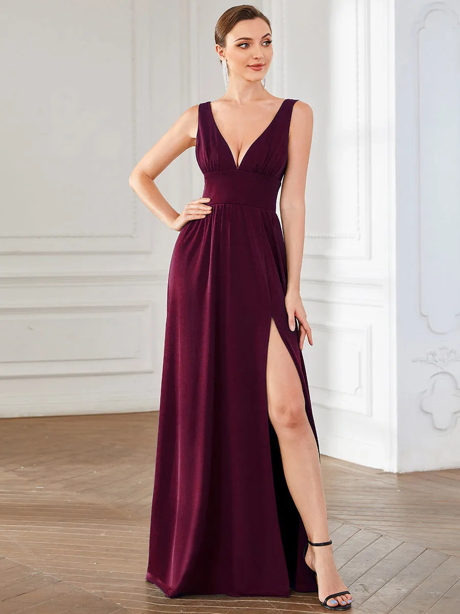 Deep V Neck and A Line Sleeveless Wholesale Bridesmaid Dresses