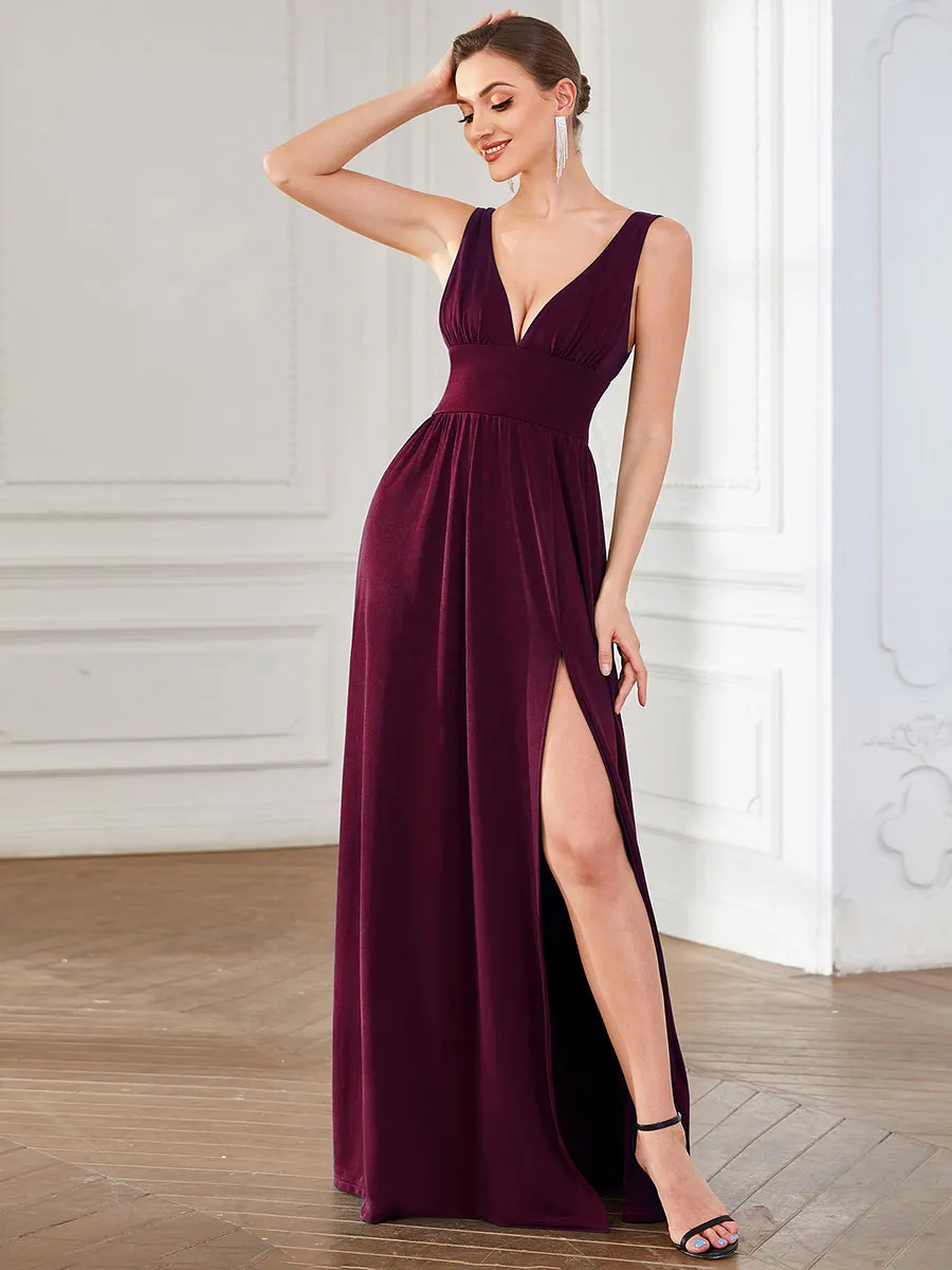 Deep V Neck and A Line Sleeveless Wholesale Bridesmaid Dresses