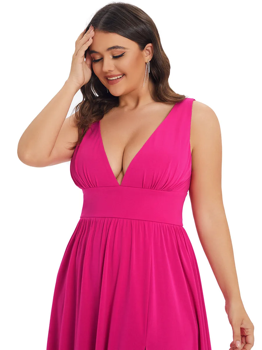 Deep V Neck and A Line Sleeveless Wholesale Bridesmaid Dresses